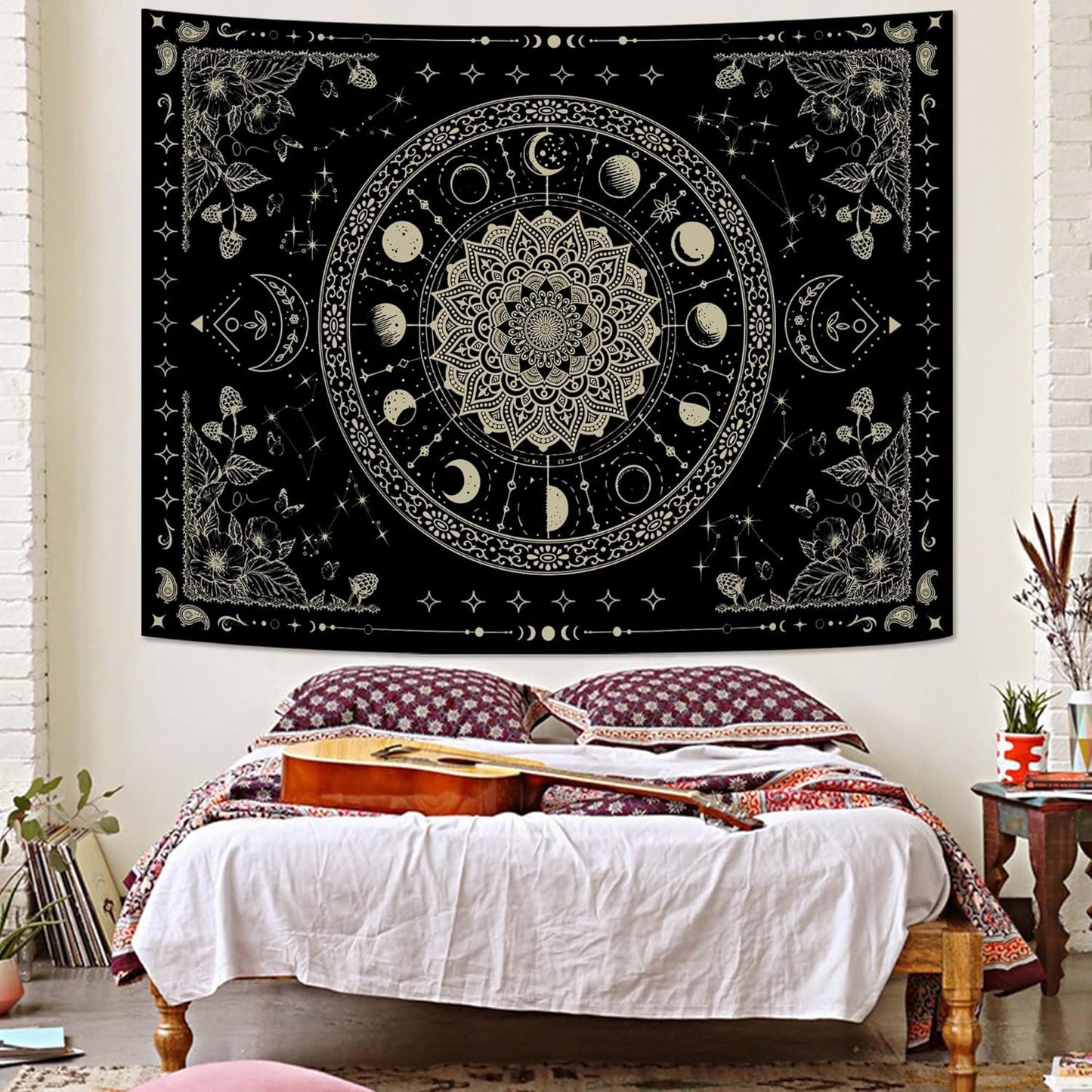 Lunerfex Mandala Moon Tapestry Boho Tapestry for Bedroom Black Tapestries Wall Hanging Living Room Wall Art and Home Decor 60x80