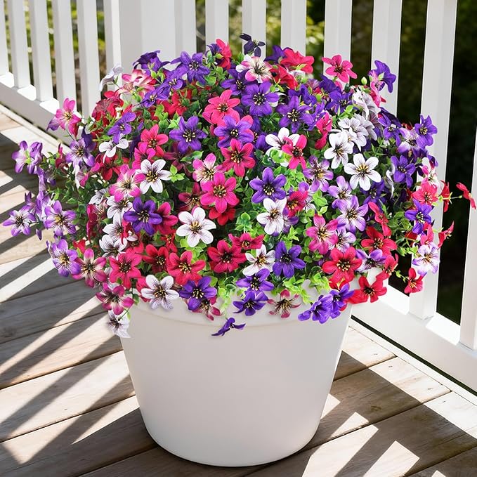 Artificial Flowers for Outdoor Fake Plants Spring Decoration, 12 Bundles Realistic Faux Flower Silk Daisy Plastic Bouquet UV Resistant for Outside Porch Patio Balcony Planter Yard Garden Home Decor