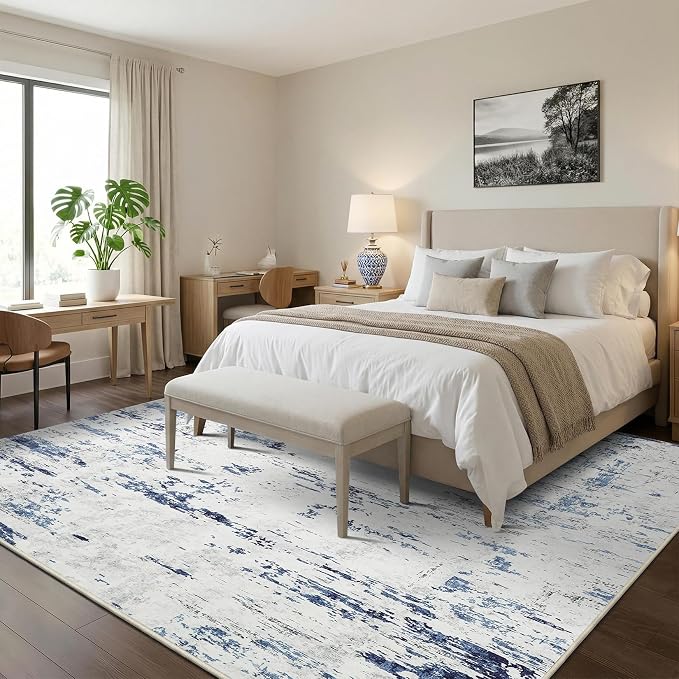 6x9 Abstract Area Rug, Washable Soft Low Pile Non Slip Accent Rug for Living Room, Bedroom, Dining Room, Modern Neutral Indoor Carpet