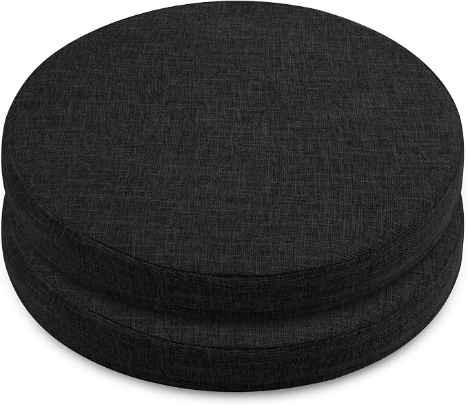 ELFJOY Round Chair Cushions for Dining Chairs Non Slip High-Resilience Foam Chair Pads 2" Thick Seat Cushions for Kitchen Chairs Set of 2 13" Black