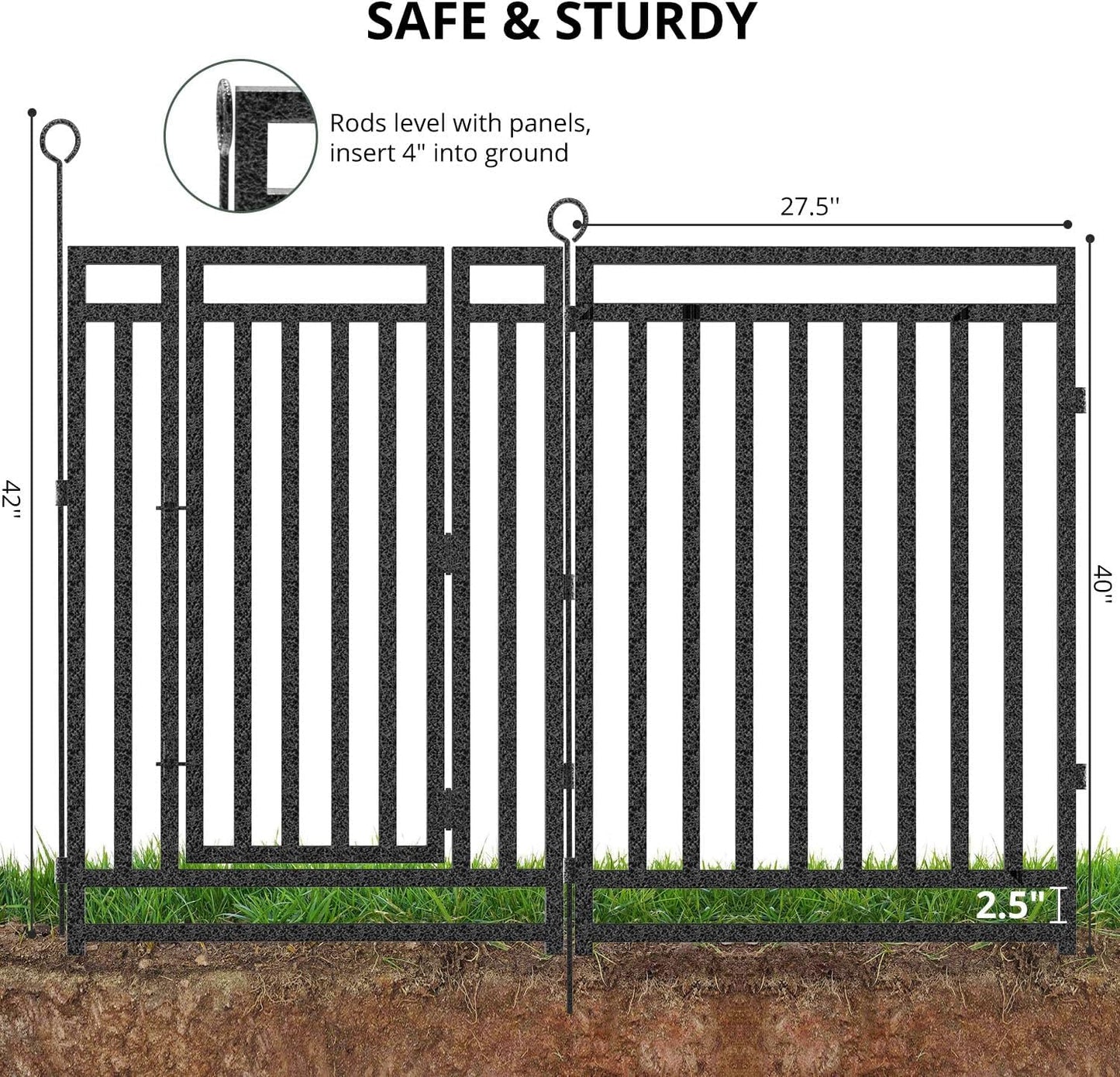 Decorative Garden Fence 54ft (L) × 40in (H), 21 Panels + 3 Gates, Metal Dog Fence Outdoor for Yard, Rust-Proof Animal Barrier Fencing for Patio & Flower Bed, Black-Silver