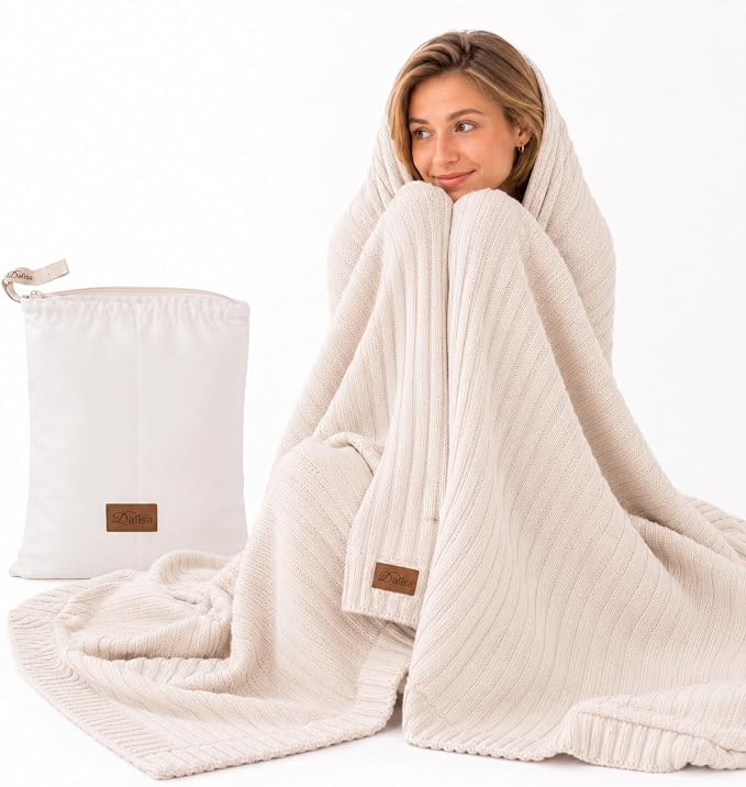 Dalisa 100% Organic Cotton Knit Blanket Denise -Soft and Lightweight, Breathable All-Season Throw for Bed, Sofa, or Lounge Area -Perfect for Home and Bedroom Styling (Stone, 80x90)