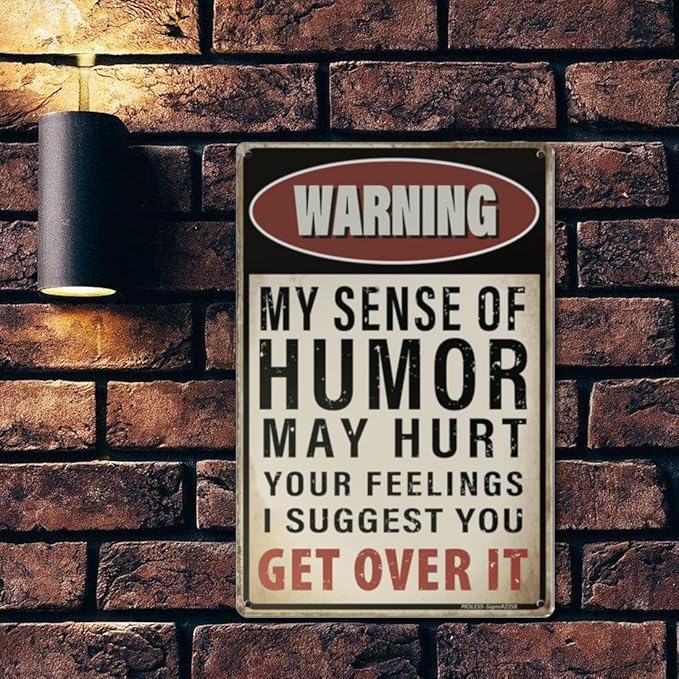 Vintage Man Cave Decor Signs – MY SENSE OF HUMOR | 12x8″ Funny Metal Sign for Man Cave, Garage, or Workshop Wall Decor – Man Cave Accessories & Gifts for Men, 2358