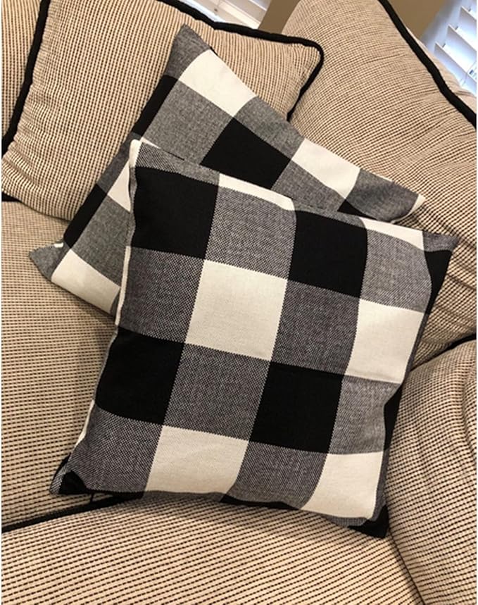 VAKADO Black White Buffalo Plaids Decorative Throw Pillow Covers Outdoor Fall Farmhouse Retro Boho Square Cushion Cases Halloween Home Decor Classic Rustic Check for Porch Couch Patio 24x24 Set of 2