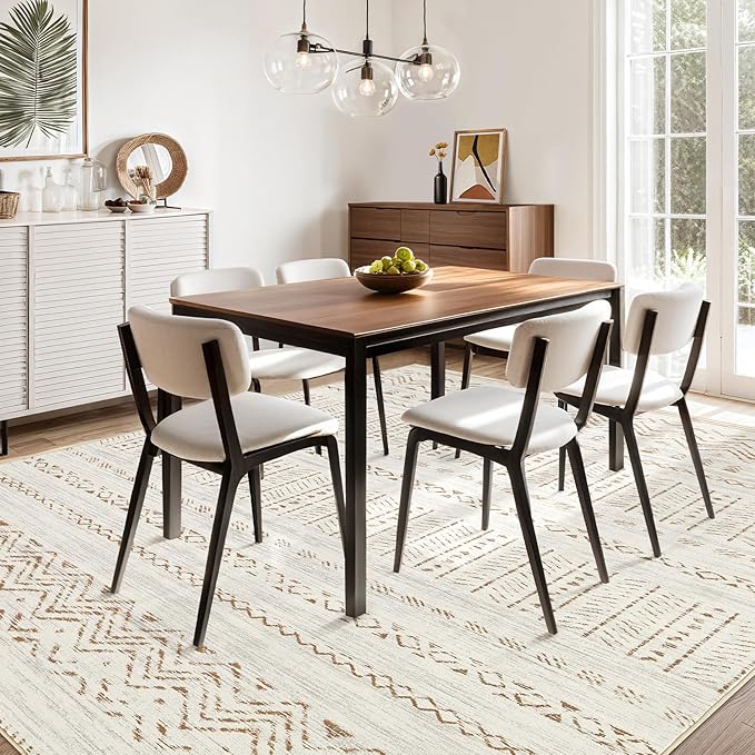 cotiled 7x9 Area Rug Living Room: Washable Boho Rugs with Non Slip Backing Large Soft Indoor Stain Resistant Carpet for Bedroom Farmhouse Dining Room Lightweight Home Decor Brown/Cream