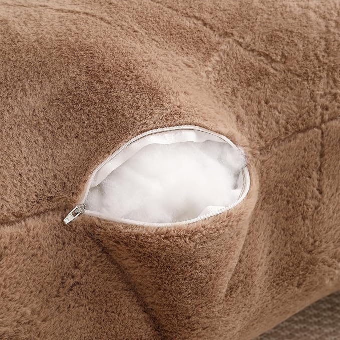Soft Reading Pillow for Bed with Arms,Middle,Khaki,Faux Fur | 17" Backrest with Arms for Gaming & Lounging,Oeko-TEX Certified Plush Back Pillow for Teens Room