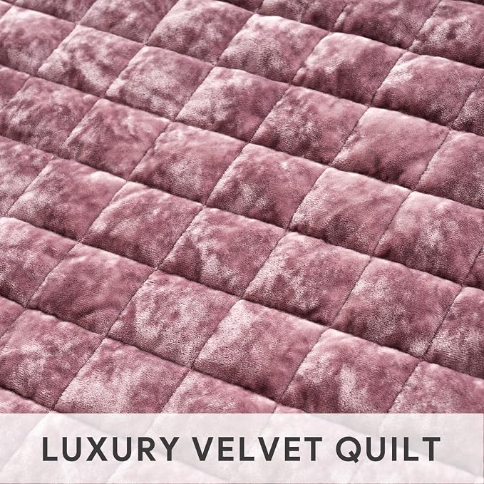 RECYCO Luxury Velvet Quilt Set Twin/Twin XL Size, Lightweight Velvet Comforter Set, Oversized Bedspread Coverlet Quilted Bedding Set, with 1 Matching Pillow Sham, for All Season, Dusty Mauve Pink