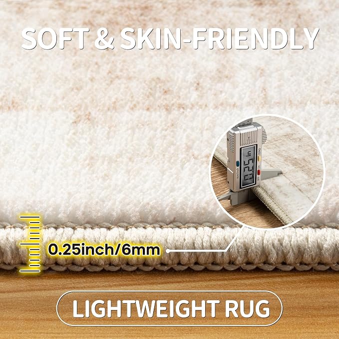 6x9 Area Rugs for Living Room Rug Washable: Modern Rug for Dining Room Bedroom Carpet Non Slip Low Pile 6 by 9 Indoor Abstract Nursery Home Office Beige White