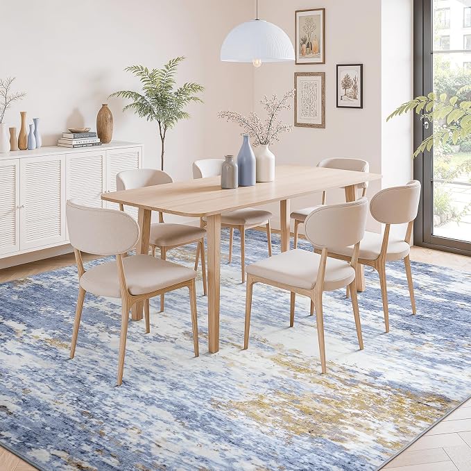 Lofus 5x7 Area Rug for Living Room, Abstract Rugs with Non-Slip Backing, Neutral Modern Washable Carpet for Bedroom Dining Room Home Office Nursery Indoor,Light Blue/Brown