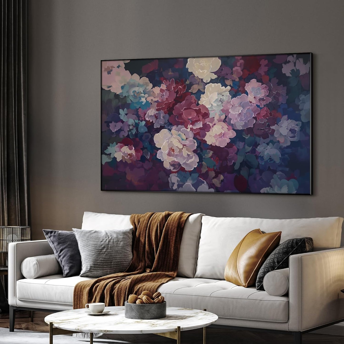 SIGNWIN 30"x60" Extra Large Framed Wall Art Bold Peony Bloom in Colorful Impressionist Style, Lush Floral for Home Living Room Bedroom Decor (Frame Assembly Required)