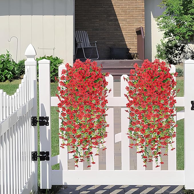 Fake Artificial Hanging Flowers for Outdoors Decoration, 2 PCS Faux UV Resistant Artificial Outdoor Flowers, Fake Plants Look Real Daisy No Fade Spring Decor for Porch Home Patio Balcony and Yard