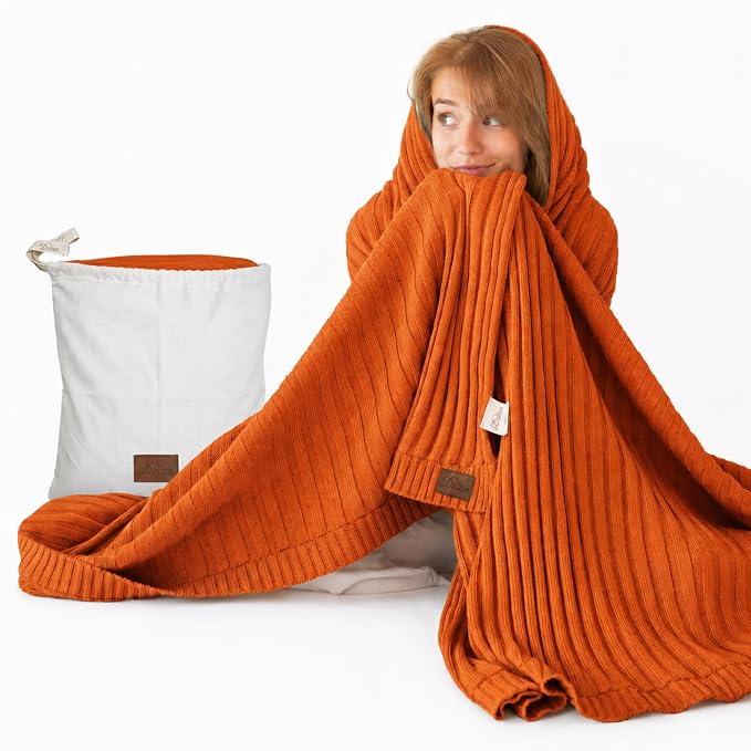 Dalisa 100% Organic Cotton Knit Blanket Denise -Soft and Lightweight, Breathable All-Season Throw for Bed, Sofa, or Lounge Area -Perfect for Home and Bedroom Styling (Harvest Pumpkin 80x90)