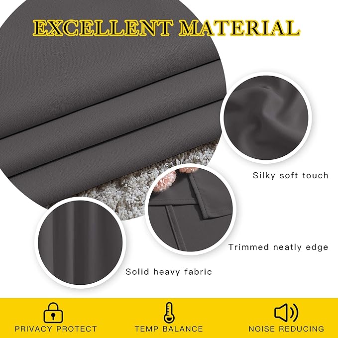 NICETOWN Gray Blackout Curtains for Bedroom 84 inches Long - Thermal Drapes Grommet Room Darkening Light Blocking Curtains Window Treatments for Living Room (2 Panels, W52 x L84, Grey)
