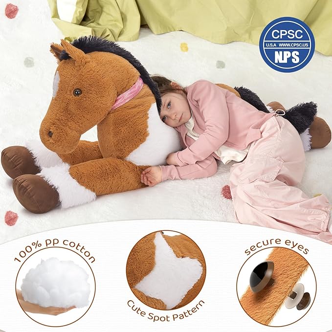MaoGoLan Large Horse Stuffed Animal, Big Horse Plush Toy for Girl Boy, Ridable Stuffy Pony for Kid, Stuffed Pony Plush Pillow for Baby Shower, Easter Birthday Gifts, Party Favor Decor, 47 inches