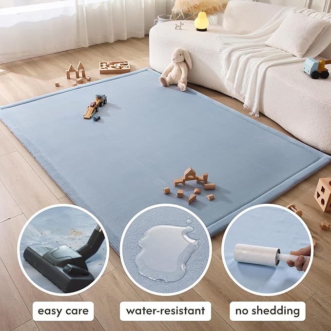 Hakuna Matte CloudSoft Baby Play Mat for Floor 60" x 80" Blue | Coral Velvethigh-density foam Rug for Crawling & Cozy Play – Non-Slip, Water-Resistant, Easy-CareTummy Time Mat