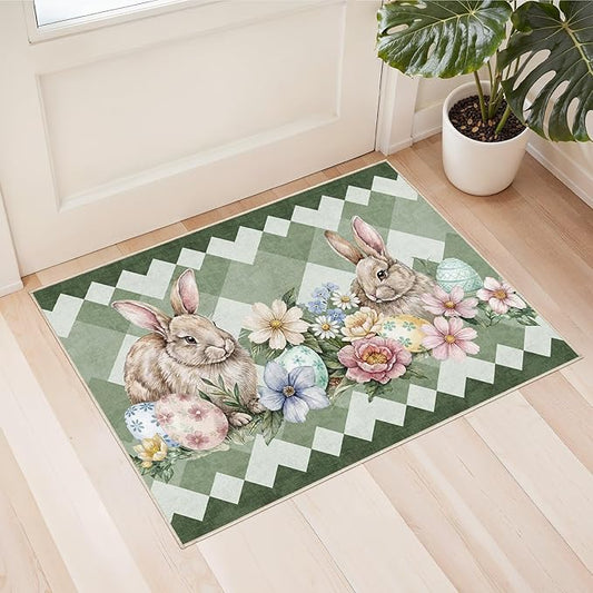 cotiled Area Rug for Living Room, Washable Non-Slip Large Area Rug, Indoor Floor Carpet Low Pile Soft Boho Farmhouse Rug for Bedroom Dining Room Green 2x3