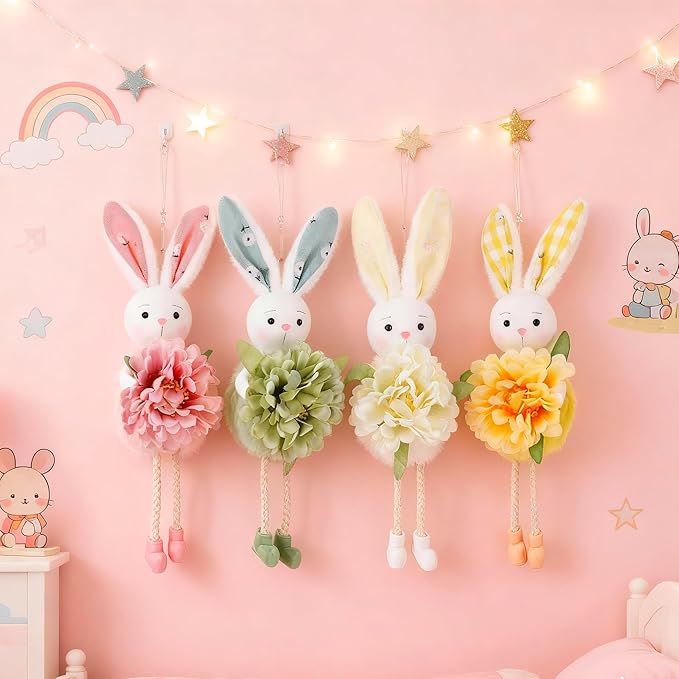Eimilaly Easter Bunny Flowers Ornaments Spring Gnome for Home Decorations, Tomte Gnomes Set Ornaments for Garden or Rustic Theme Party Gnome Decor - 4PCS