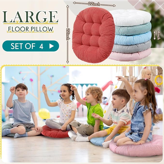 Jerify 6 Pcs Floor Pillow Cushions Large Round Square Large Meditation Floor Pillow for Classroom Adult Meditation Picnic Party Seating Learning Daycare School (Round,Vivid Color)