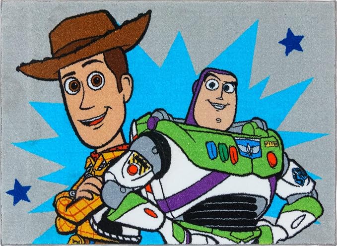 Gertmenian Disney Pixar Toy Story Indoor Area Rug - 3x5 Small, Non-Slip, Ideal for Children in Bedroom, Game Room, Classroom, Nursery or Play Area - Woody/Buzz Lightyear, Gray/Blue, 19850