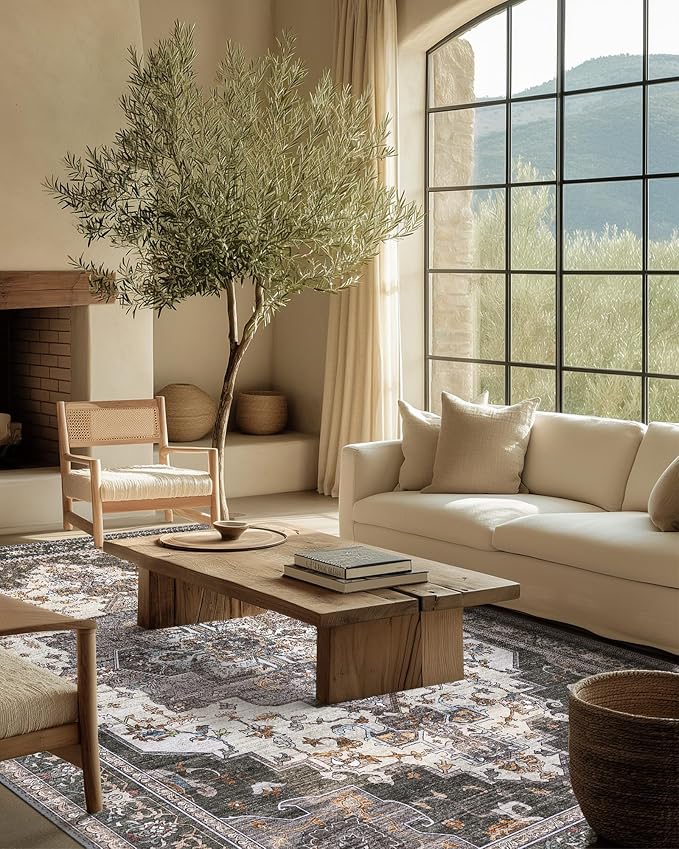 BEIMO Area Rugs 8x10 for Living Room Bedroom, Modern Vintage Machine Washable Large Rug Soft Rug, Low Pile Floor Carpet with Non Slip Backing for Dining Room,Dark Grey