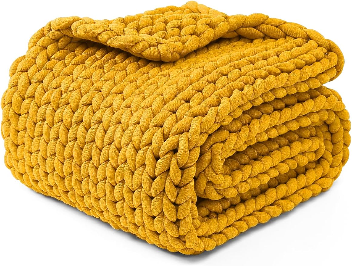 YnM Chunky Throw Blanket, Medium-Weight, Hand Knitted, Skin Friendly, Ventilated and Breathable, Machine Washable, Home Décor Piece for Couch, Sofa and Bed (Yellow Fusion, 60x80 Inch)