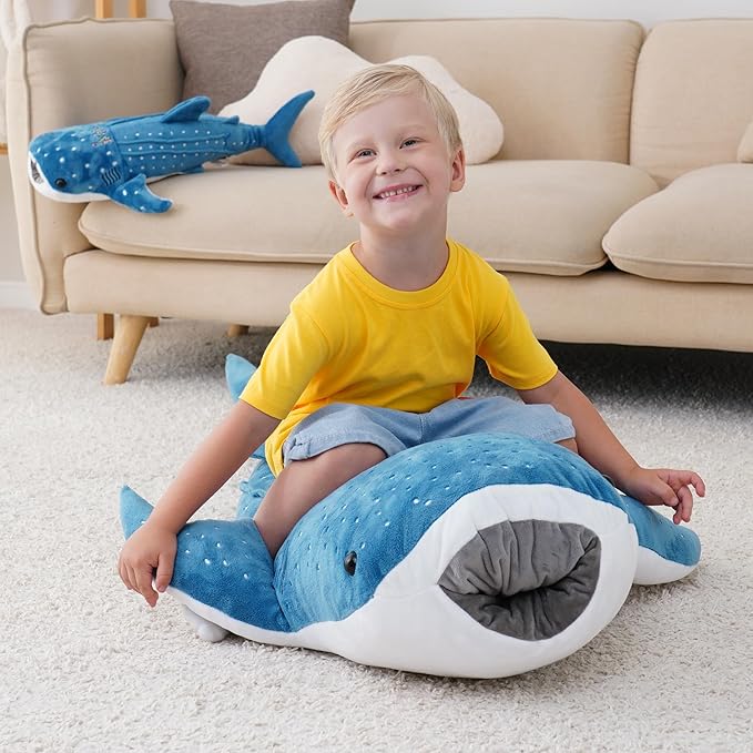 Mukouxun 39 Inch Whale Shark Stuffed Animal – Giant Plush Shark Pillow Toy, Realistic Big Whale Shark Plushie for Kids and Ocean Lovers, Large Cuddly Gift