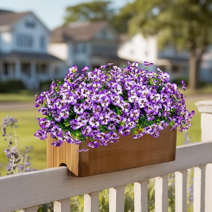 24 Pcs Artificial Fake Pansy Flowers for Outdoor,Faux Silk Plants Flowers UV Resistant Pansies Spring Flowers for Planter Front Door Porch Yard Patio garden Window Box Home Decor(Purple White)