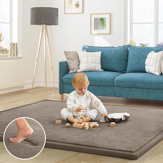 Baby Play Mat for Floor Nursery Rug Muscle Mat Area Rug Playroom Rug 65"x50" Playpen Mat Elastic Foam 1.3" Thick Crawling Mat for Babies,Toddlers, Infants, Kids,Camel