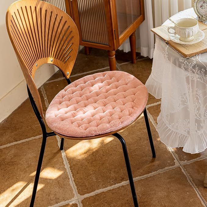 vctops Luxury Velvet Chair Pad Seat Cushion Soft and Comfy Chair Cushion Solid Color Round Seat Pad Cushion for Kitchen Dining Office Chair (Pink,17"x17")