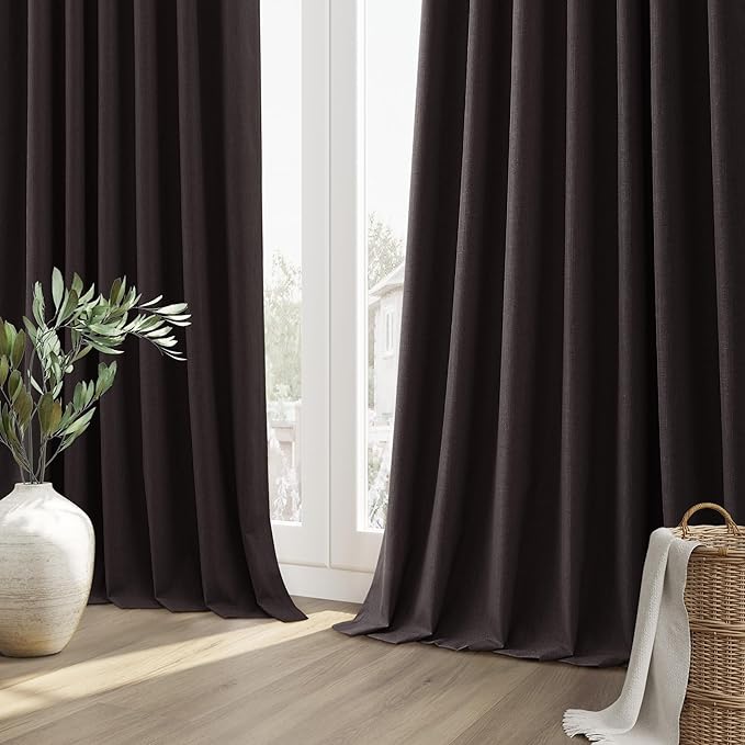 Guken 100% Blackout Curtains 108 Inch Length 2 Panels Set for Living Room Bedroom Back Tab Thermal Insulated Black Out Linen Drapes Room Darkening Cocoa Coffee,52x108