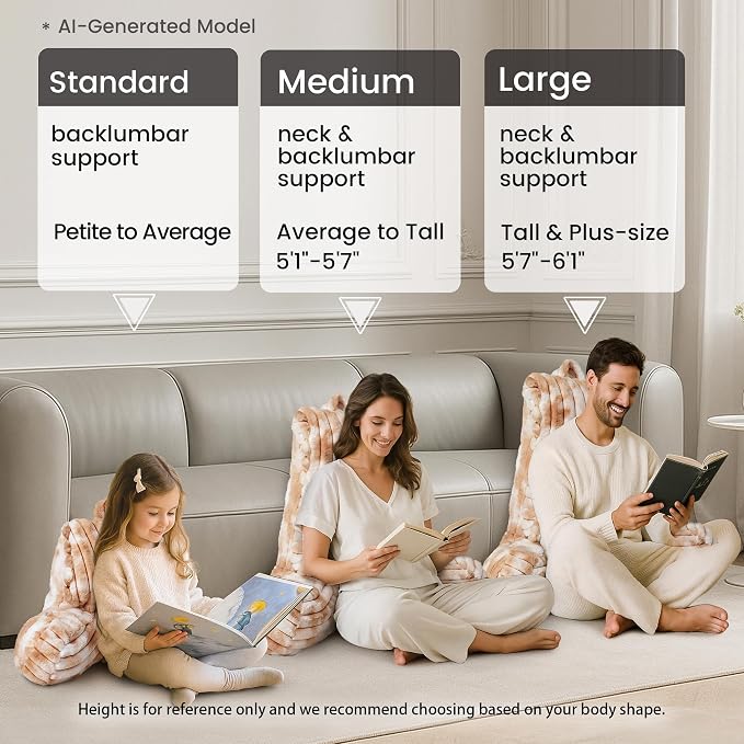 Amélie Home Faux Fur Reading Pillow with Pocket for Sitting in Bed, Adult Backrest Bed Pillow with Washable Cover for Lounging, Watching TV/Reading/Gaming/Resting/Post/Surgery/Nursing, Grey 25 inches