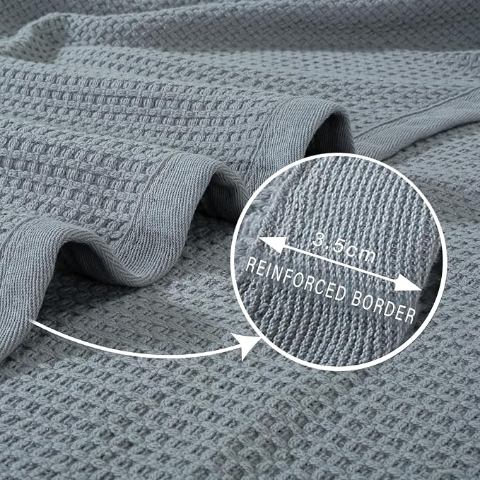 TreeWool 100% Cotton Twin XL Size Blanket for Bed - Waffle Weave Soft Breathable Cozy Comfortable and Lightweight (66x90 Inches, Silver Grey)