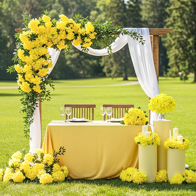 Auihiay 64pcs Hydrangea Artificial Flowers, Yellow Silk Hydrangea Heads with Stems, Hydrangea Flowers for DIY Wedding Centerpiece Baby Shower Home Party Decor (Yellow)