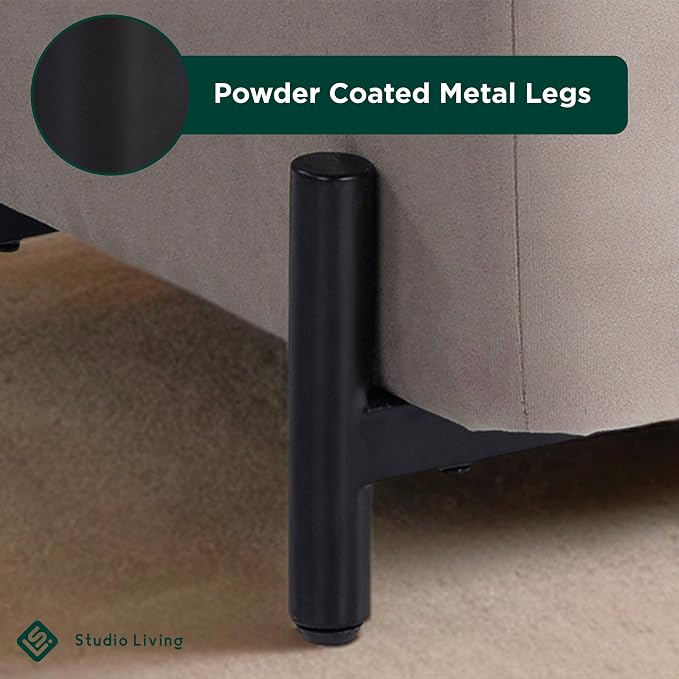 Studio Living® Connor 24" Small Storage Ottoman, Modern Boho, Matte Black Metal Legs, Velvet Fabric, Taupe