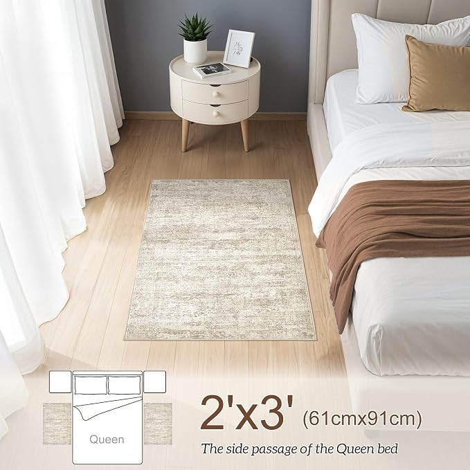 DMOYEST 2x3 Entryway Area Rug: Washable Neutral Modern Abstract Small Rug - Non-Slip Low Pile Throw Indoor Carpet for Entrance Kitchen Front Door Mat Bathroom Entry Kids Room - Vintage Beige