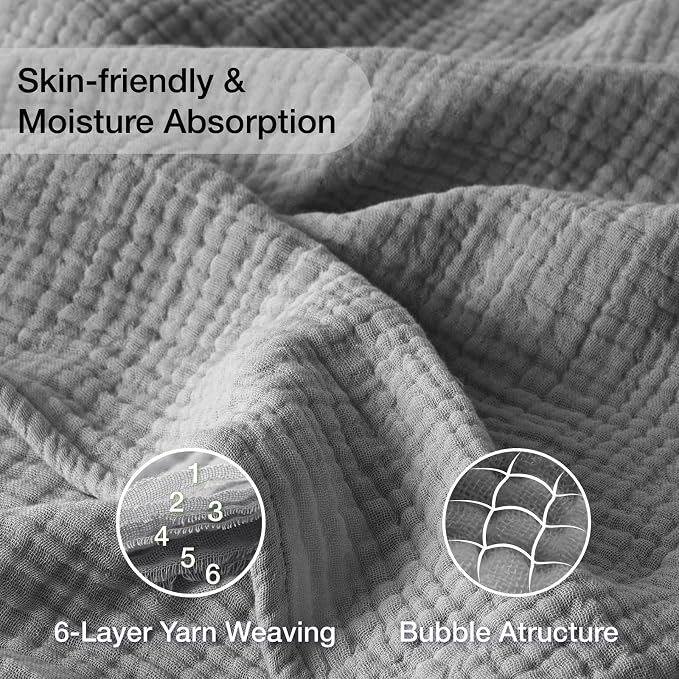 100% Cotton Muslin Blanket 50" x 60", Breathable and Lightweight Cotton Throw Blankets for Couch, Soft Cooling Summer Gauze Blanket for Adults All Season, Grey