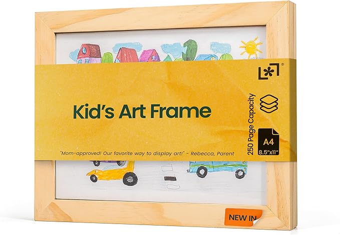 Kids Art Frames 8.5x11, Front Opening Artwork Display Frame for Kids’ Creations – Natural Grain Changeable Frame Holds 250+ Pieces, Show & Store Kids Art, Crafts, and 3D Projects, Easy Wall Hanging - Natural Grain