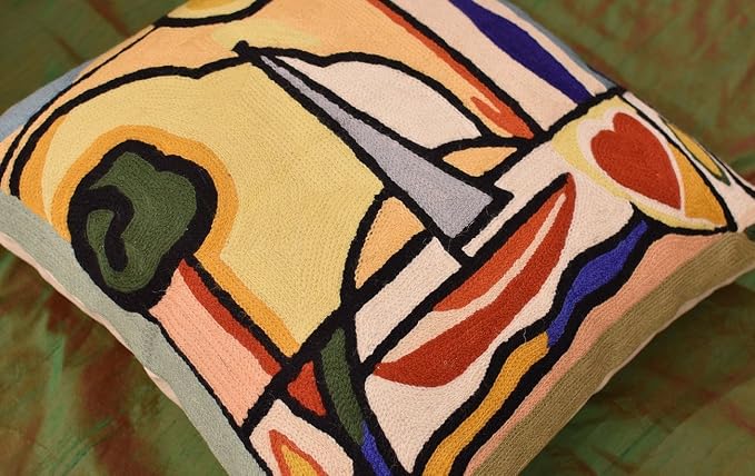 Modern Decorative Pillow Cover by Alfred Gockel Coastal Throw Pillowcase Accent Abstract Pillowsham for Couch Nautical Toss Cushion Chair Cushion Hand Embroidered Wool Size 18x18
