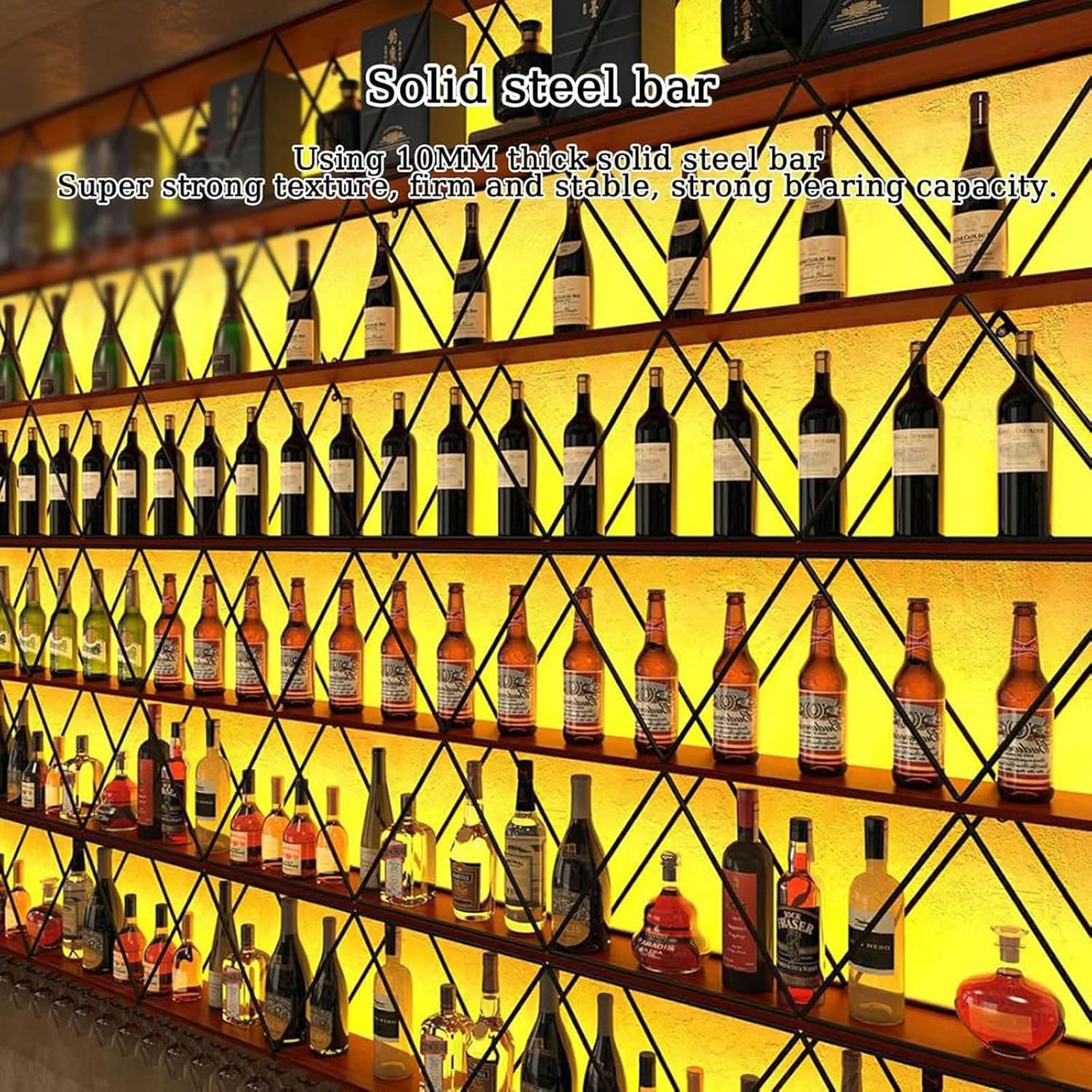 95in Wine Rack Wall Mount with Glass Holder, DIY Floating Wine Rack, Multi-Function Bar Wine Bottle Display Rack for Commercial Restaurants, Tea Rooms, Bars, Wine Cellars (black, 95in/240cm)