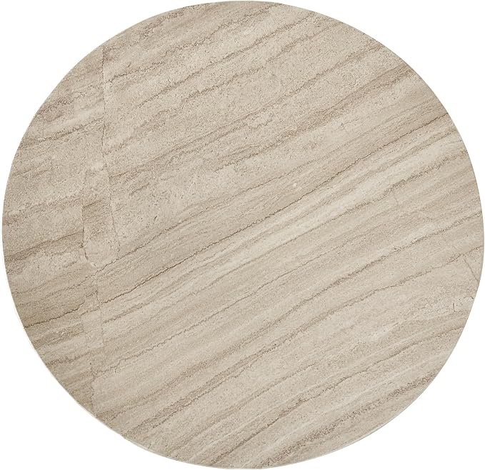 24/7 Shop at Home Ranera Modern 18-inch Natural Stone Side Table with Angular Pedestal Base, Marble Nightstand, Geometric Patio End Table, for Living Room, Covered Outdoor Spaces, Beige Travertine