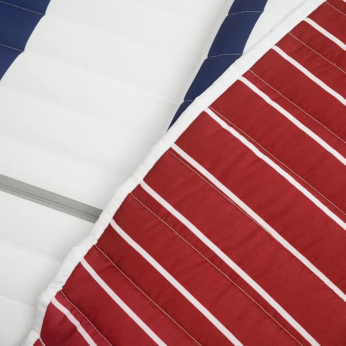 Lush Decor Baseball Game Reversible Quilt Twin Size 4 Piece Set White & Red - Toddler Bedding Set Twin Quilt - Sports Bedroom Decor - Baseball Bedding