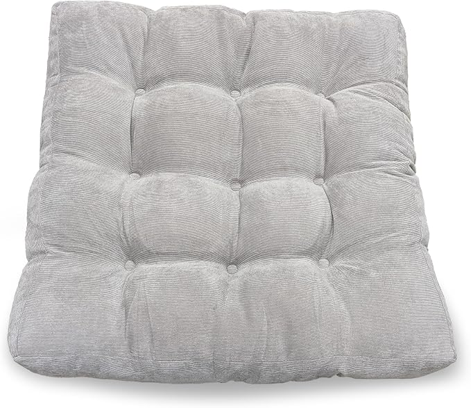 LANITI 24” Inch Extra Large Floor Cushions Tufted Floor Pillow for Adults Square Meditation Ultimate Comfort Oversized Pillows for Floor Cushion (Grey)