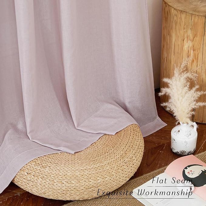 NICETOWN Blush Pink Linen Curtains for Kitchen, Thick Flax Small Window Treatments Semi Sheer Privacy Assured with Light Through for Cafe/Bathroom, W34 x L80, 2 Panels
