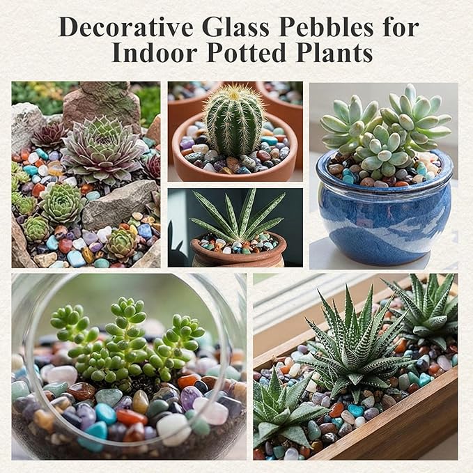 JOHOUSE Quartz Crystals, Crushed Chips Tumbled Polished Stone Beads Irregular Shaped Succulent Rocks for Plants Indoor Betta Fish Tank Gravel Vase Filler Crafts About 1lb(450g),10 Different Kinds