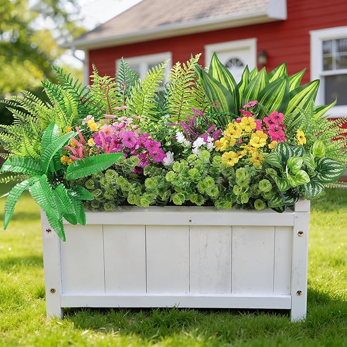 Alupssuc 24 Pcs Artificial Flowers and Plants,UV Resistant & No Fade Fake Plastic Greenery Shrubs for Home Garden, Pathway, Front Porch-Spring Summer Decor, Indoor/Outdoor Use,Rosy Purple Yellow Pink