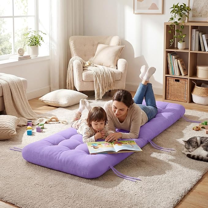 Vercraft Long Floor Cushion Large Floor Cushion with Brushed Cotton 74.8 x 27.5 x 3.15 in Jumbo Lounger Pillow for Outdoor Indoor Bay Window Meditation Yoga Reading Sleeping(1 Pc,Purple)