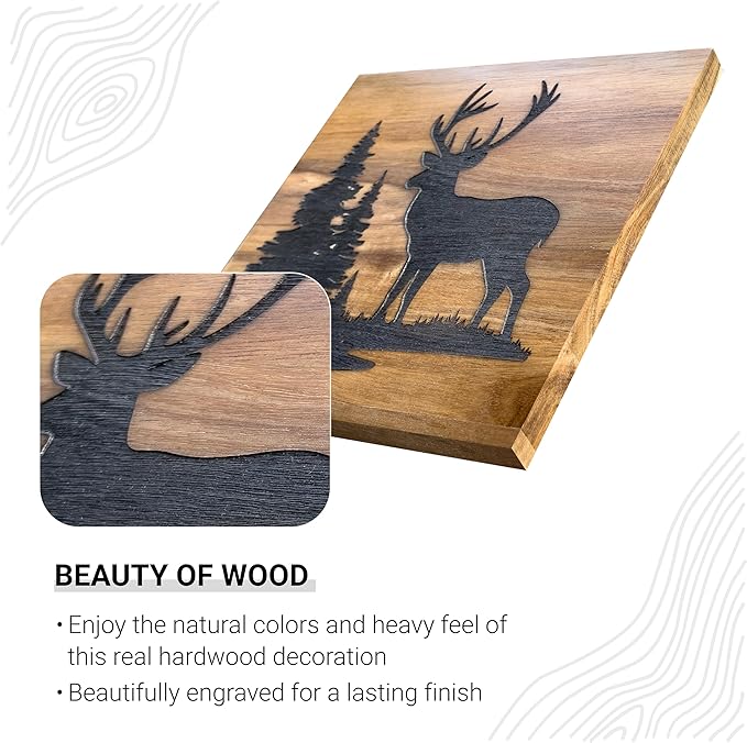 HomeRustique Real Wooden Cabin Decor with Bear, Deer & Moose (Set of 3) - Rustic Mountain & Forest Wall Decor, Woodland Lodge Art for Home, Living Room, Hunting Theme or Bathroom