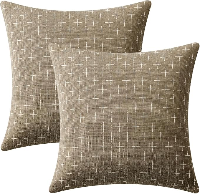 MIULEE Pack of 2 Decorative Burlap Linen Spring Throw Pillow Covers Farmhouse Pillowcases Modern Rustic Woven Textured Cushion Cover for Sofa Couch Bed 18x18 Inch Taupe