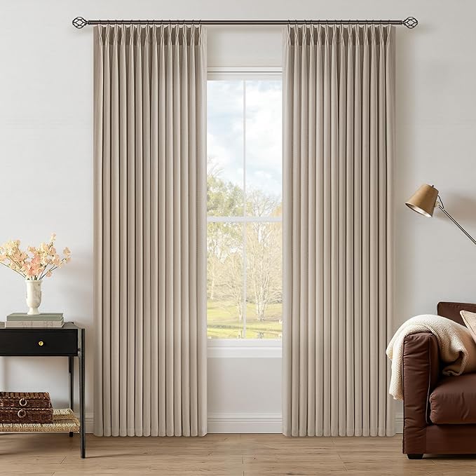 Burlywood Birch Linen Curtains 80 Inch Length 2 Panels Set for Living Room Dining Pinch Pleated Back Tab Thick Tan Drapes Neutral Rustic Burlap Semi Sheer 80 Inch Curtain for Bedroom Window Door