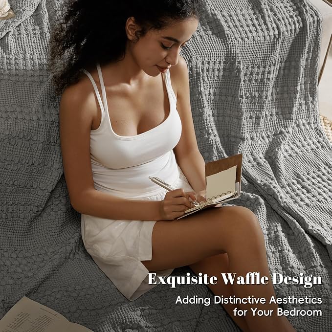 PHF 100% Cotton Waffle Blanket King Size for Bed, Lightweight Breathable and Soft for Summer, Luxury Aesthetic Waffle Weave Blanket for Home Decor & Gifts for Women, 108"x90", Dark Grey